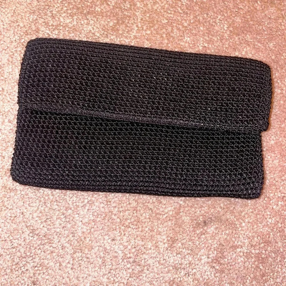 The Sak Women's Black Crochet Trifold Wallet Fold over Snap Closure - Picture 3 of 14